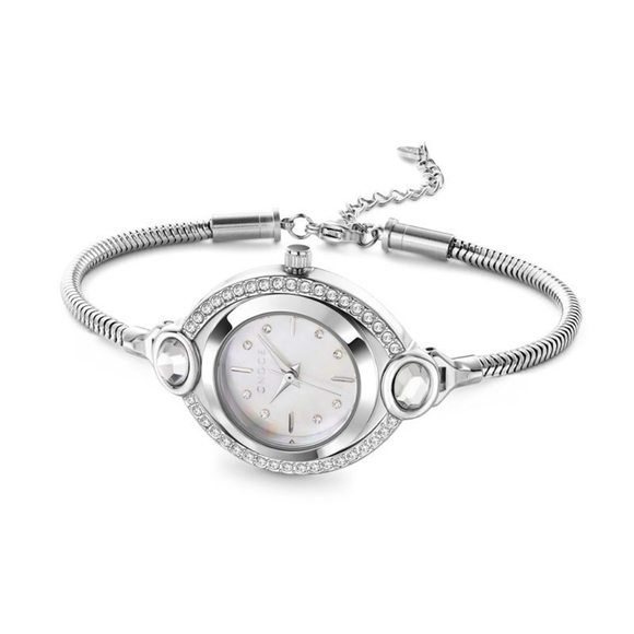 Gnoce Watch DISCONTINUED Charms Silver Bracelet Mother of Pearl Oval Iridescent - Picture 2 of 9